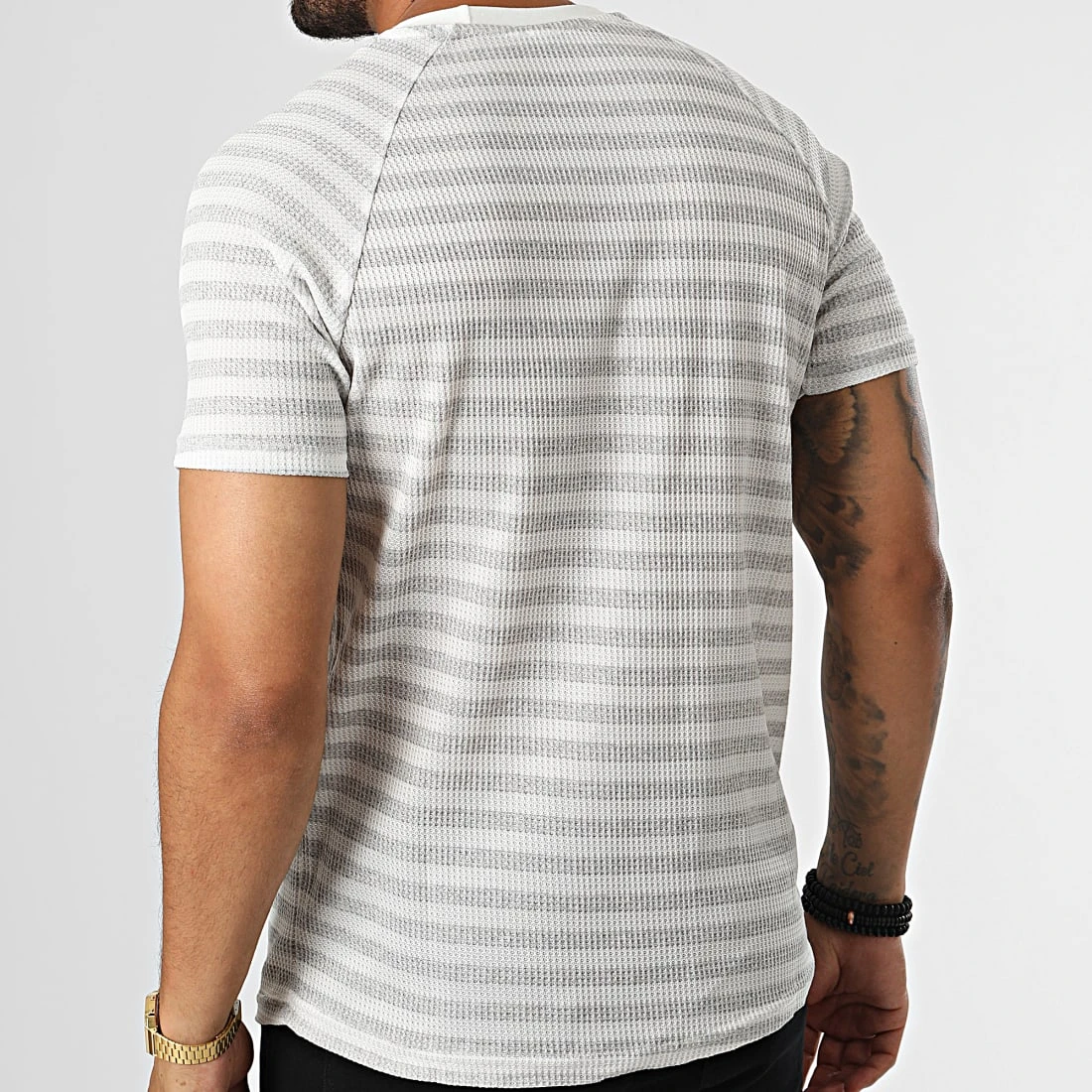 Grosses soldes ✨ Tee 🥰 Shirt A Rayures LM283 Gris Blanc de Classic Series 😀 6 Grosses soldes ✨ Tee 🥰 Shirt A Rayures LM283 Gris Blanc de Classic Series 😀 – Image 4