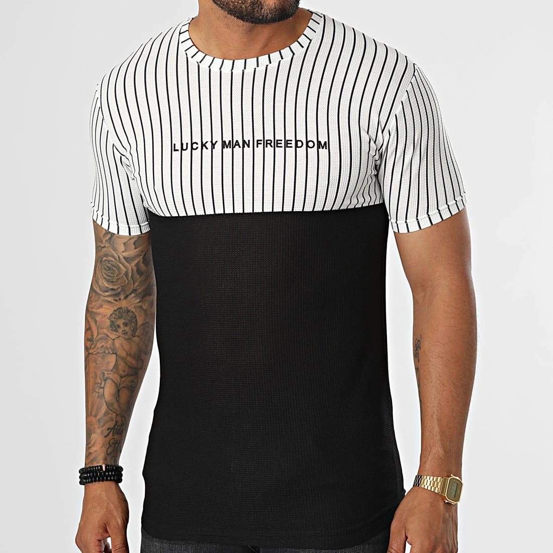 Remise 🤩 Tee ✨ Shirt A Rayures LM479 Blanc Noir de Classic Series ❤️ 3 Remise 🤩 Tee ✨ Shirt A Rayures LM479 Blanc Noir de Classic Series ❤️