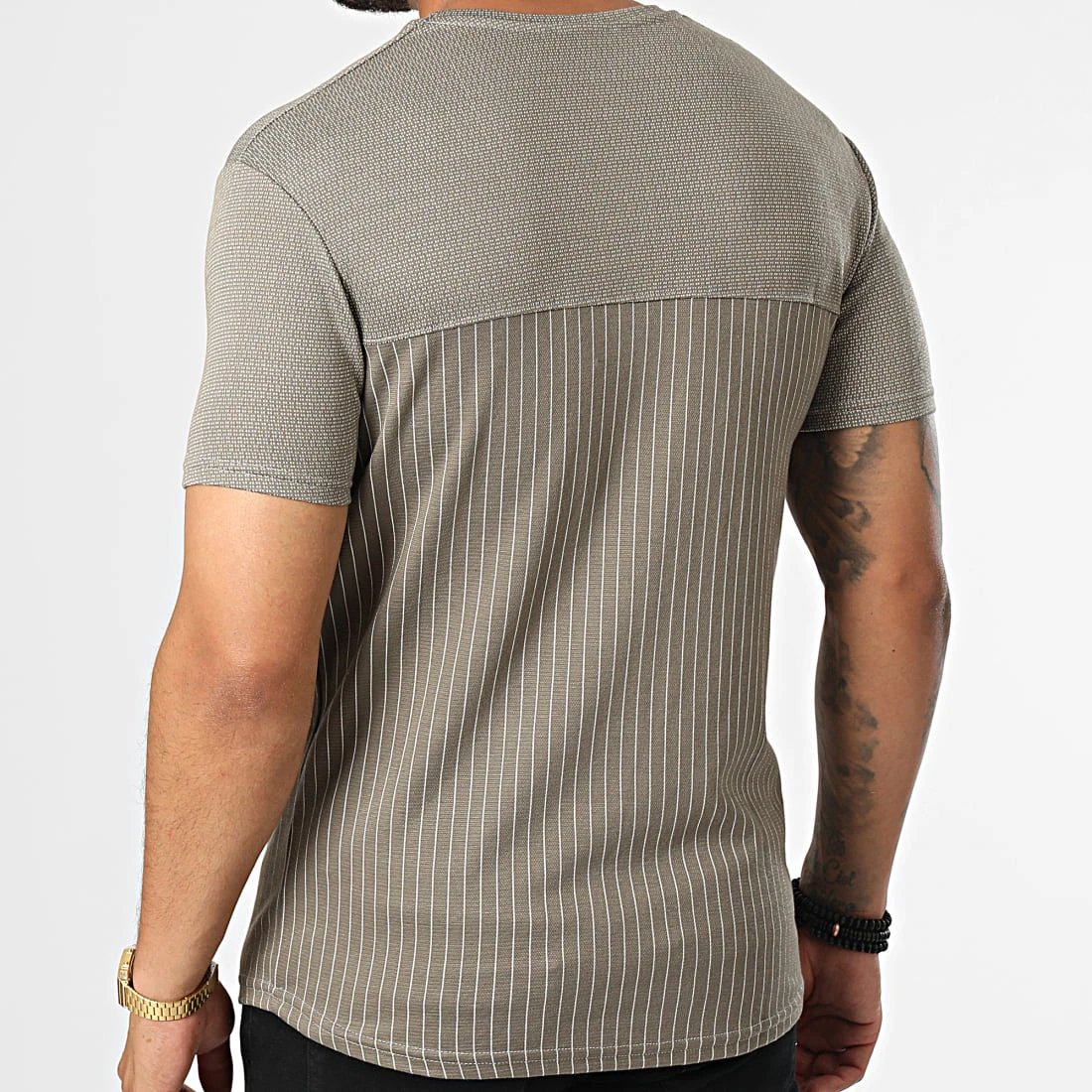 Budget 🎁 Tee 🤩 Shirt A Rayures LM471 Taupe de Classic Series ✨ 6 Budget 🎁 Tee 🤩 Shirt A Rayures LM471 Taupe de Classic Series ✨ – Image 4