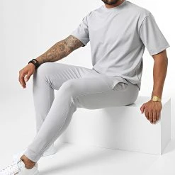 Meilleure affaire 👏 Ensemble Tee Shirt Et Pantalon Jogging MAX009 Gris Clair de Classic Series ❤️
