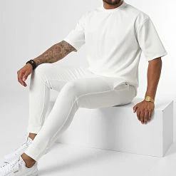 Sortie 🔥 Ensemble Tee Shirt Et Pantalon Jogging MAX009 Blanc de Classic Series 🔔