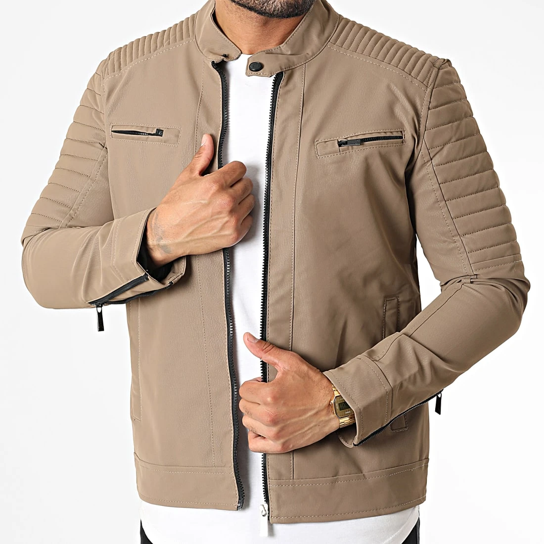 Meilleure affaire ⌛ Veste Biker 117 Marron Taupe de Classic Series ✨ 3 Meilleure affaire ⌛ Veste Biker 117 Marron Taupe de Classic Series ✨
