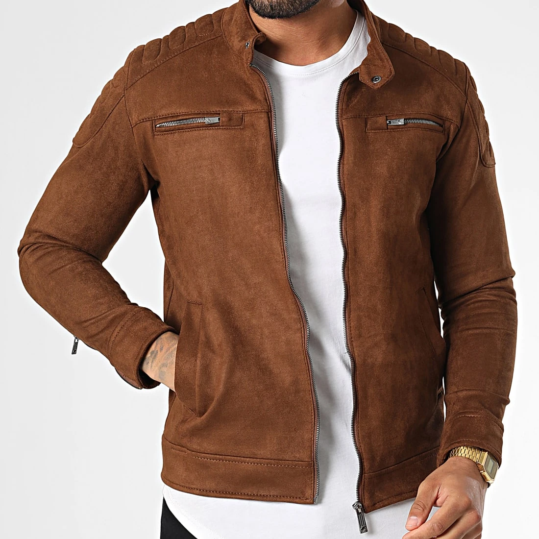 Meilleure vente 🛒 Veste Biker Suédine 506 Marron de Classic Series 👏 5 Meilleure vente 🛒 Veste Biker Suédine 506 Marron de Classic Series 👏 – Image 3