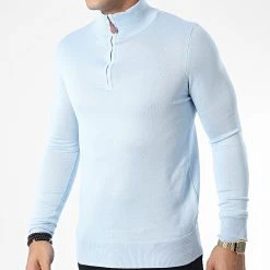 Promo ⌛ Pull Col Zippé J666 Bleu Clair de Classic Series 🔔