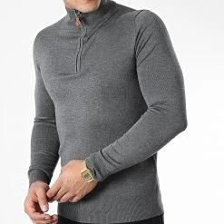 Meilleur prix ⌛ Pull Col Zippé J666 Gris Anthracite Chiné de Classic Series ✔️ -HautStyle Boutique classic series 338597 J666 5 20220921T154515 03