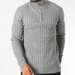 Meilleur prix ⭐ Pull Col Zippé 6852 Gris Chiné de Classic Series 🌟 -HautStyle Boutique classic series 342233 6852 GRIS CHINE 20221020T135331 03