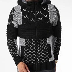 Meilleur prix 🧨 Gilet Zippé Capuche 3013 Noir Blanc de Classic Series 🥰