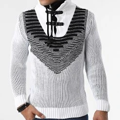 Meilleur prix 🔥 Pull Col Montant 5017 Beige Clair Noir de Classic Series 💯 -HautStyle Boutique classic series 342589 5017 WHITE BLACK 20221007T160405 03