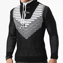 Grosses soldes 🤩 Pull Col Montant 5017 Noir Beige Clair de Classic Series ✔️ -HautStyle Boutique classic series 342592 5017 BLACK WHITE 20221007T160843 03