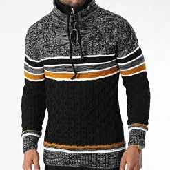 Promo ⭐ Pull Col Montant 5013 Noir Gris Chiné de Classic Series 🔥