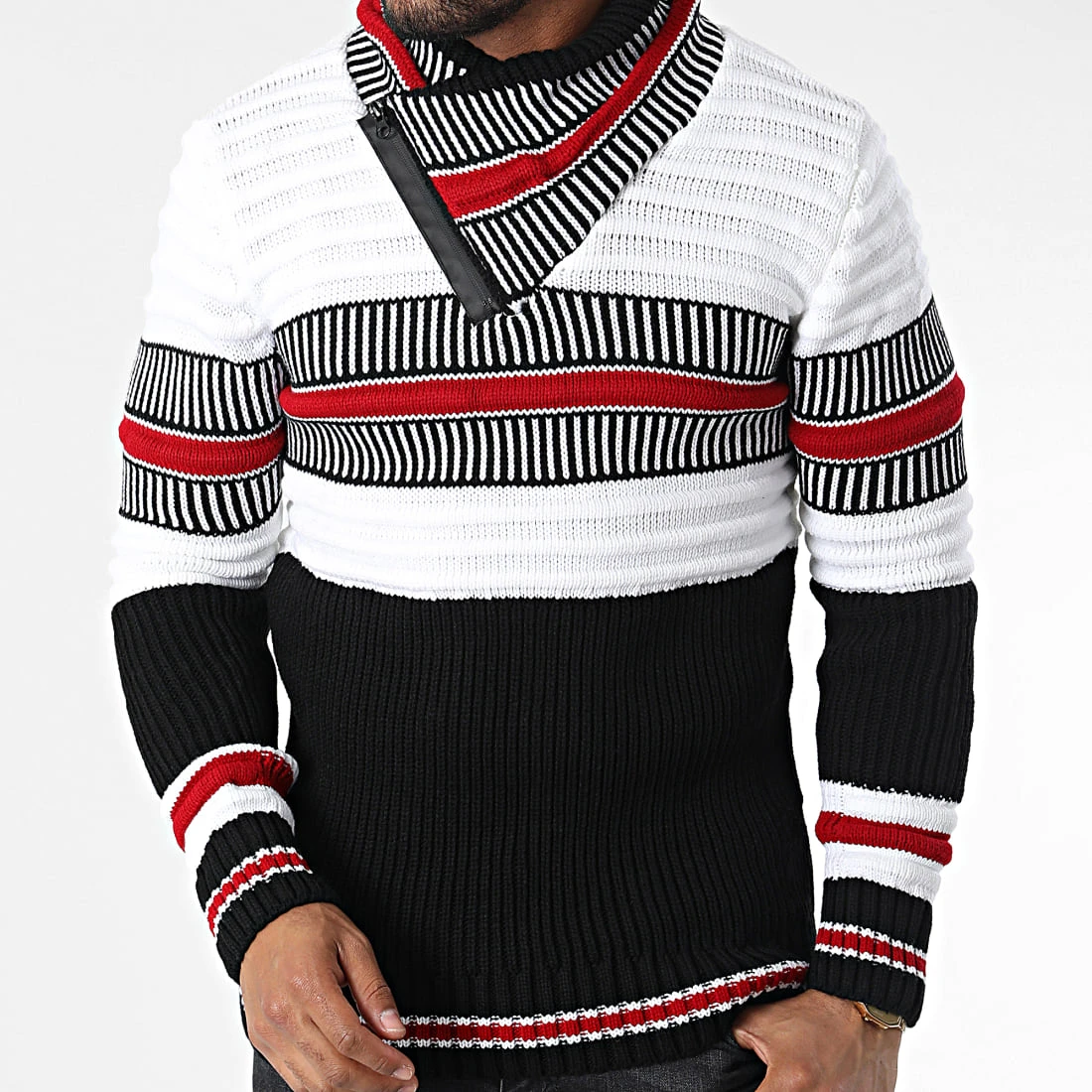 Grosses soldes 🔔 Pull Col Amplified 5007 Noir Blanc Rouge de Classic Series ⭐ 3 Grosses soldes 🔔 Pull Col Amplified 5007 Noir Blanc Rouge de Classic Series ⭐