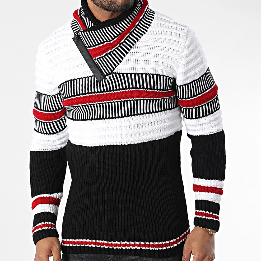 Grosses soldes 🔔 Pull Col Amplified 5007 Noir Blanc Rouge de Classic Series ⭐ 5 Grosses soldes 🔔 Pull Col Amplified 5007 Noir Blanc Rouge de Classic Series ⭐ – Image 3