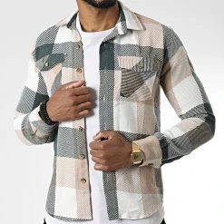 De gros 🧨 Surchemise A Carreaux 7029 Vert Kaki de Classic Series 👏