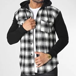 Sortie ⌛ Surchemise Capuche A Carreaux 10022 Blanc Noir de Classic Series 🔥