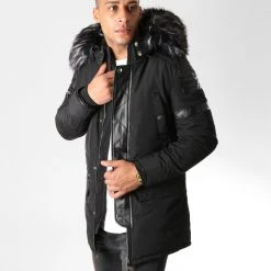 Promo 😍 Parka Fourrure 79623 Noir de Classic Series ✨
