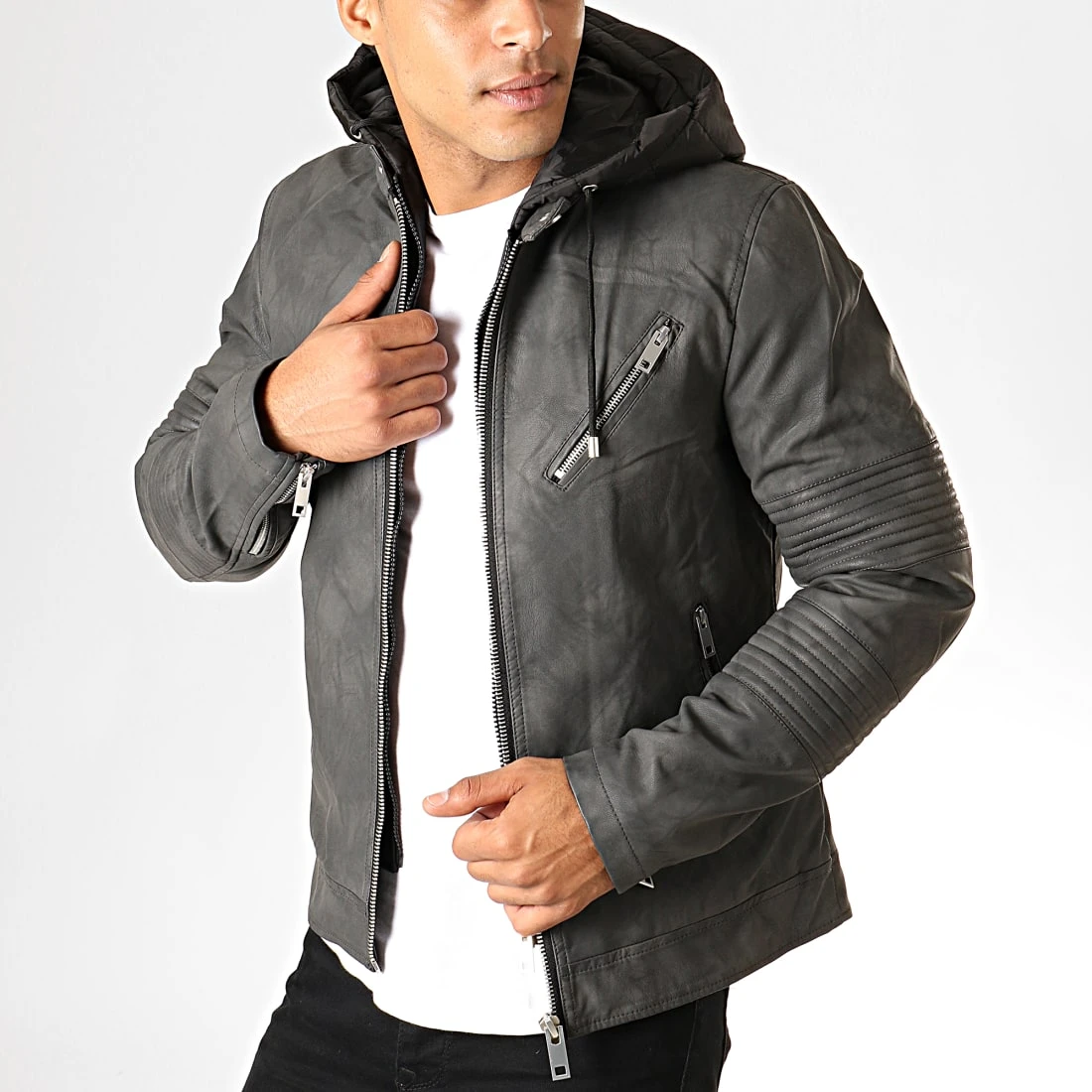Meilleur prix 👍 Veste Biker Capuche 79719 Gris Anthracite Noir de Classic Series 🌟 3 Meilleur prix 👍 Veste Biker Capuche 79719 Gris Anthracite Noir de Classic Series 🌟