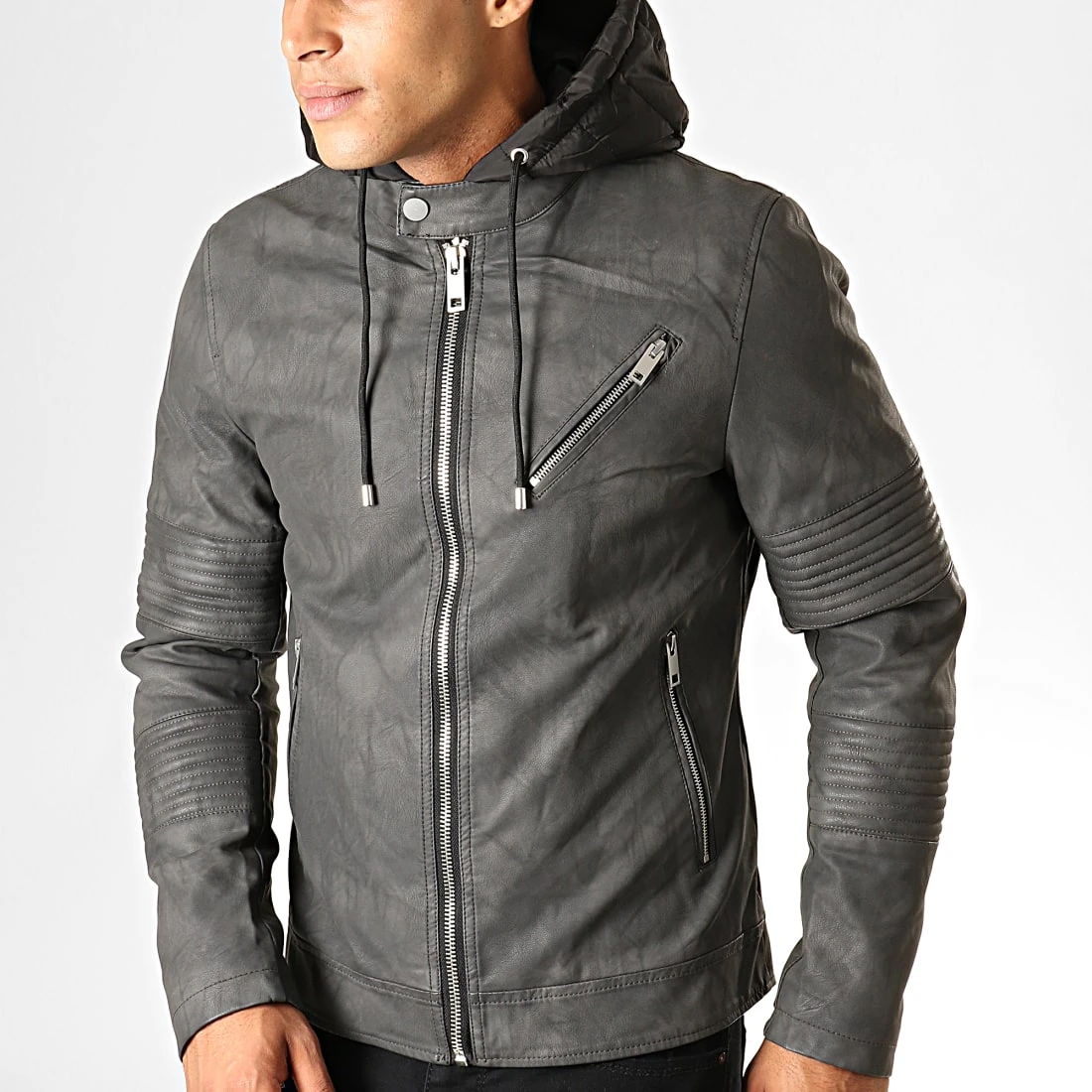 Meilleur prix 👍 Veste Biker Capuche 79719 Gris Anthracite Noir de Classic Series 🌟 4 Meilleur prix 👍 Veste Biker Capuche 79719 Gris Anthracite Noir de Classic Series 🌟 – Image 2